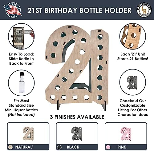 מדף תצוגת בקבוקי משקאות מיני לקישוטים ליום הולדת 21 עבורו או לו | ניתן להשיג בשלושה צבעים | תוצרת ארהב | 21 טבעי